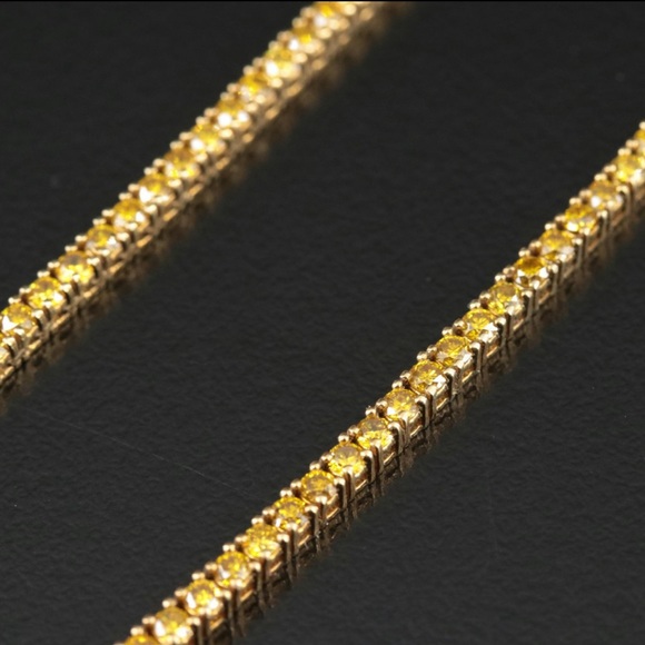 14K Gold 8.83 Carat Fancy Yellow Diamond Chevron Rivière Necklace - Picture 2 of 5